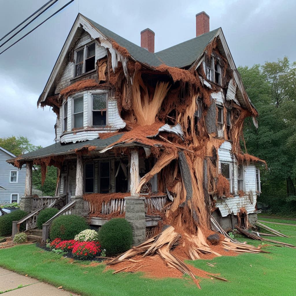Damaged tree on an Barrington home showing signs of disease and decay